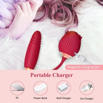 Thrusting Rose Vibrator Dildo Female Sex Toy G Spot Clitoris Nipple Clit Sucker Vacuum Stimulator Adult Goods for Silent Women 5