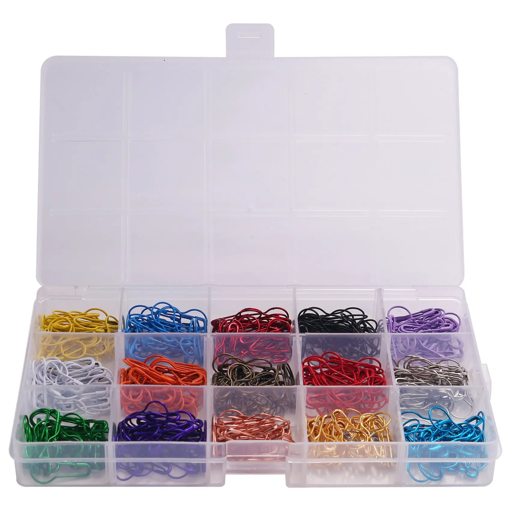 

450Pcs 15 Colors Assorted Bulb Safetypins Pear Shaped Pins Metal Pins Knitting Stitch Markers Sewing Making With Storage Box
