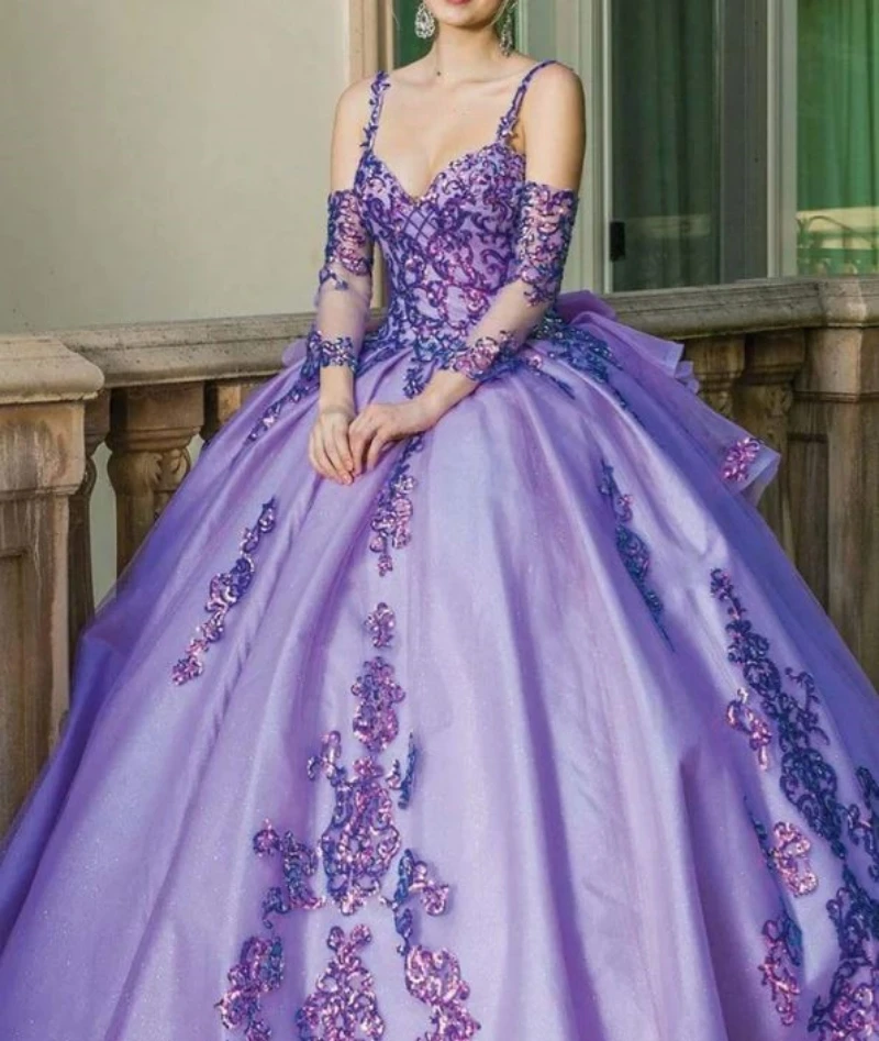 

Sequins Sweetheart Detachable Sleeves Sweep Train Ballgown Quinceanera Dress