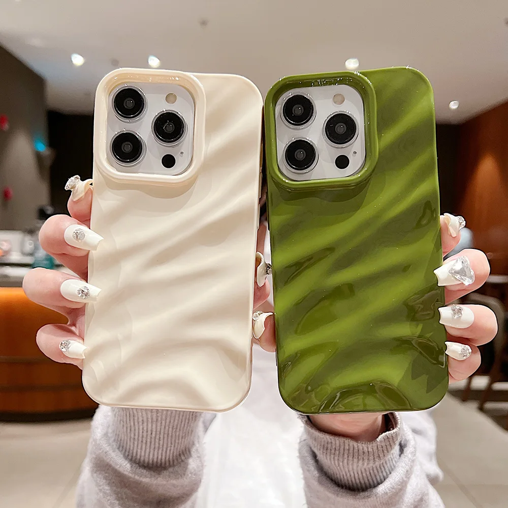 

Luxury 3D Silk Wavy Phone Case For iPhone 11 Pro Max Case iphone 12 13 14 Pro Max XS Max XR X 7 8 SE Solid Color Silicone Cover