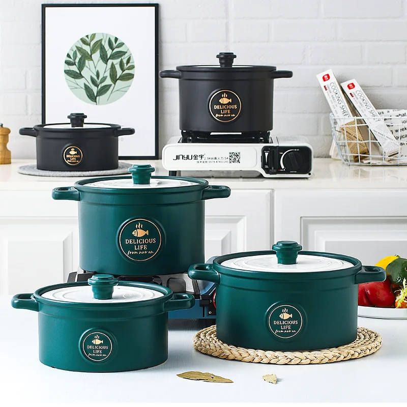 Ceramic Casserole Soup Pot Large Saucepan Nordic Green High Capacity