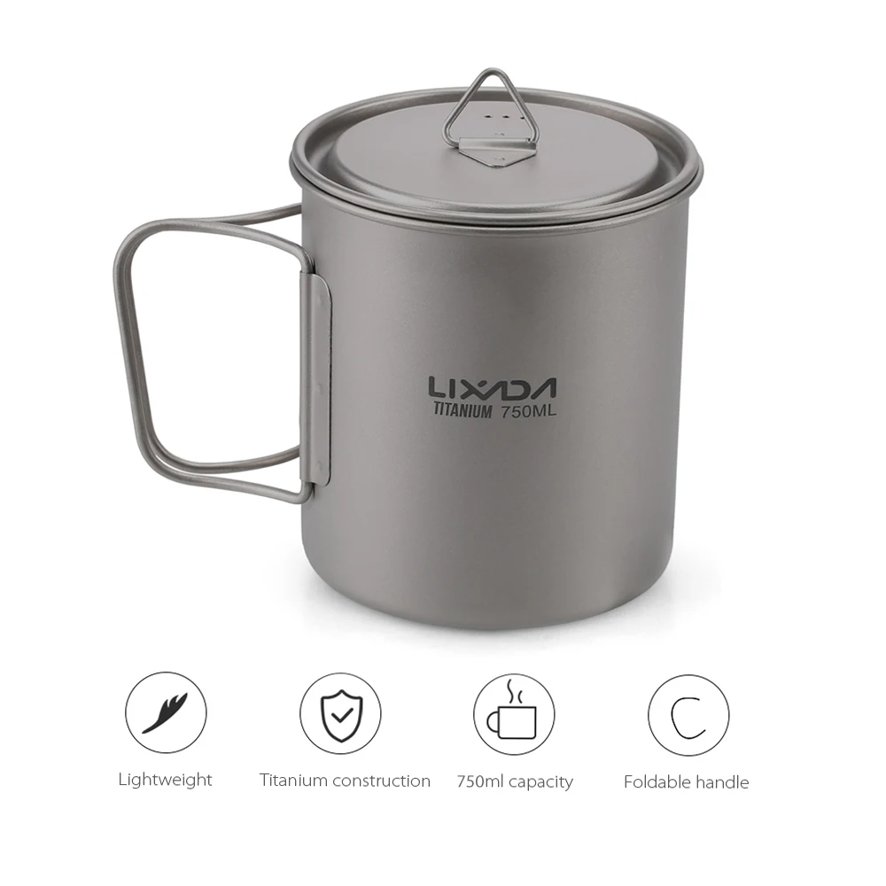 Portable Cups Portable Folding Cups Titanium Cup Lixada Ultralight Titanium Cup Portable Camping Picnic Water Cup Mug with Foldable Handle 300ml/350ml/420ml/550ml/650ml/750ml