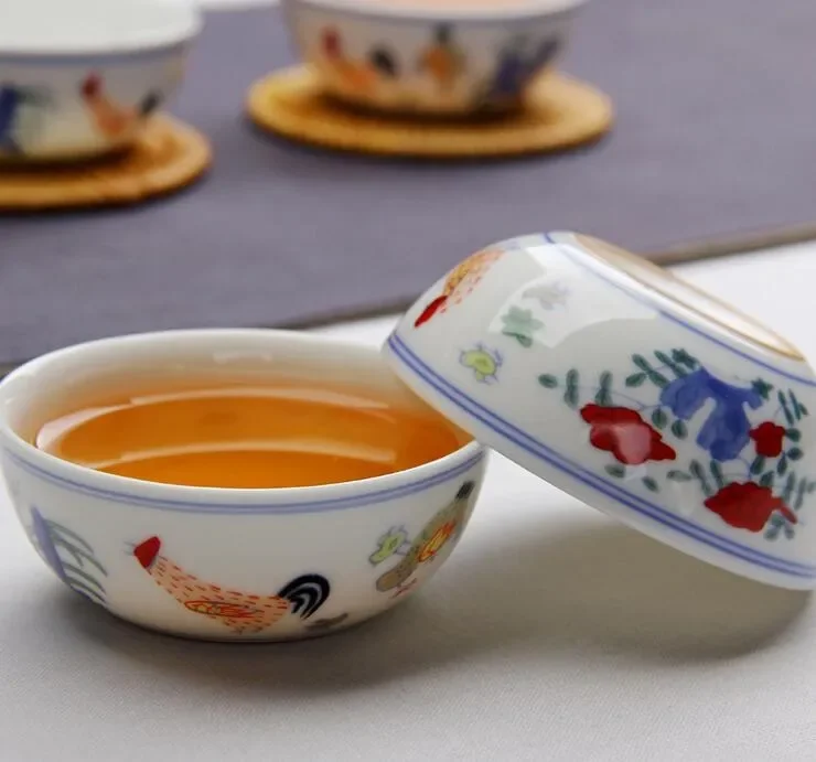 Ming dynasty replica chicken color bucket cylinder cup archaize half hand-painted jingdezhen kung fu tea cups sample tea cup