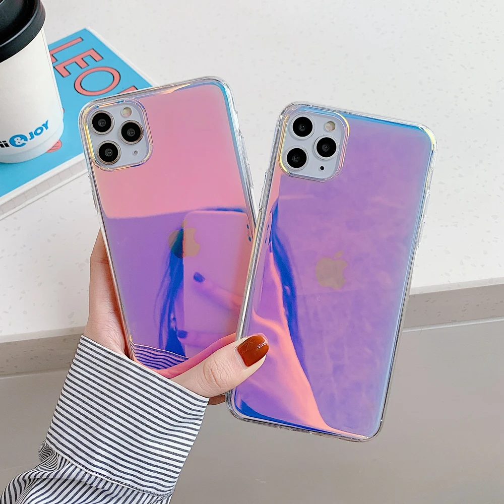 Gradient Color Hologram Holographic Mirror Clear Hard Acrylic Case For