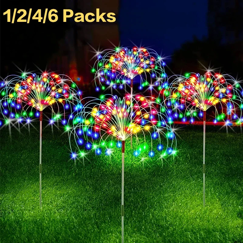 

1/2/4/6Pcs Solar LED Firework Fairy Light Outdoor IP65 Waterproof Garden Decoration Solar Lawn Lamp For Patio Walkway Yard Party