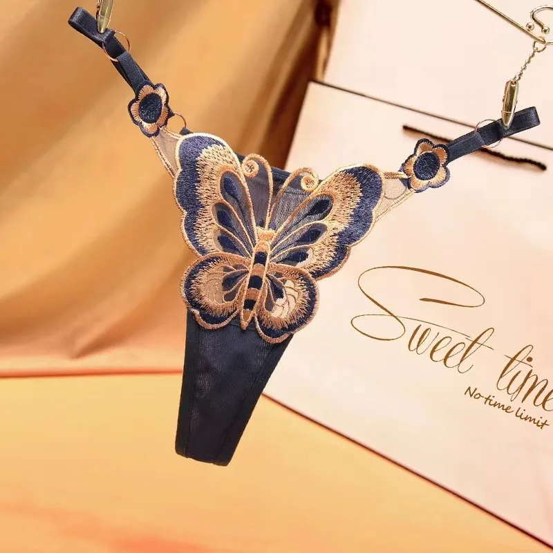 butterfly embroidery close up on thong