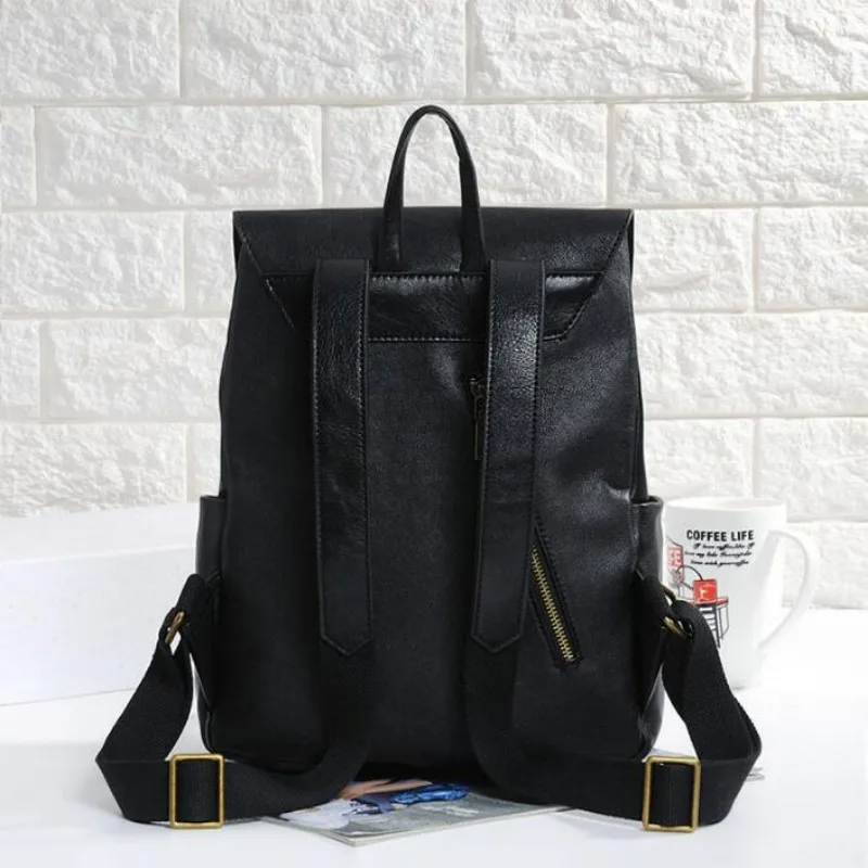 Full Grain Leather College Backpack Vintage Laptop Bag Casual Daypack for Women Large Capacity Hiking Traveling Rucksack 2
