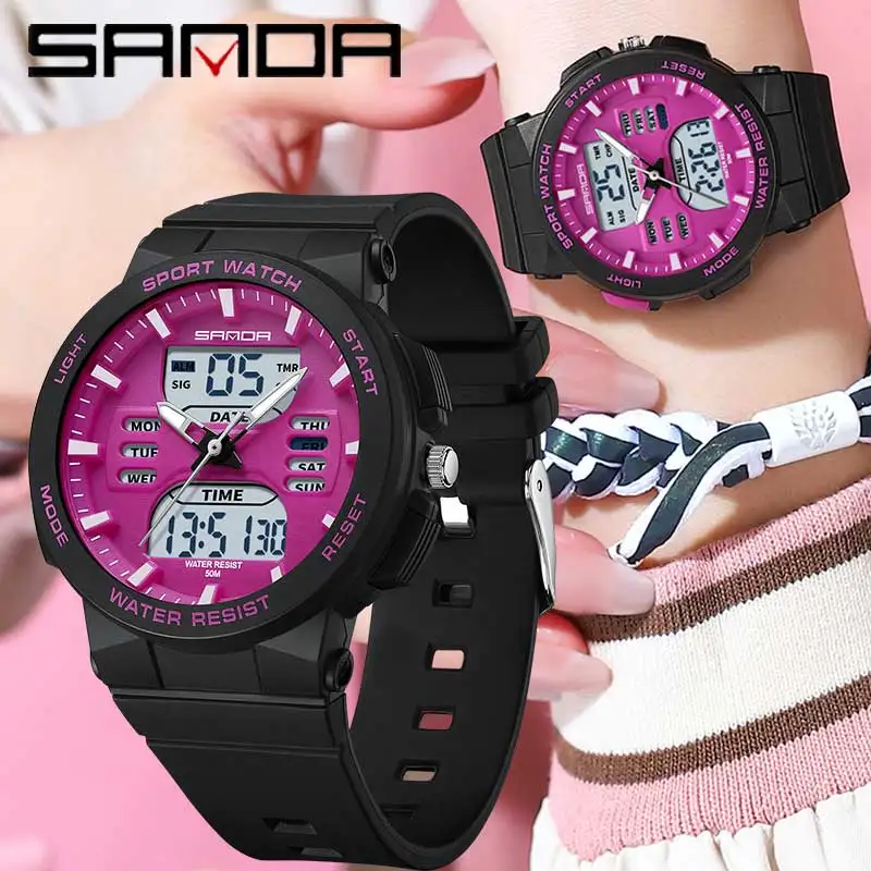 Digital Watch Quartz Watch SANDA Luxury Ms LED Sport Watch Fashion Casual Ladies Dual Display Women Girl Military Waterproof