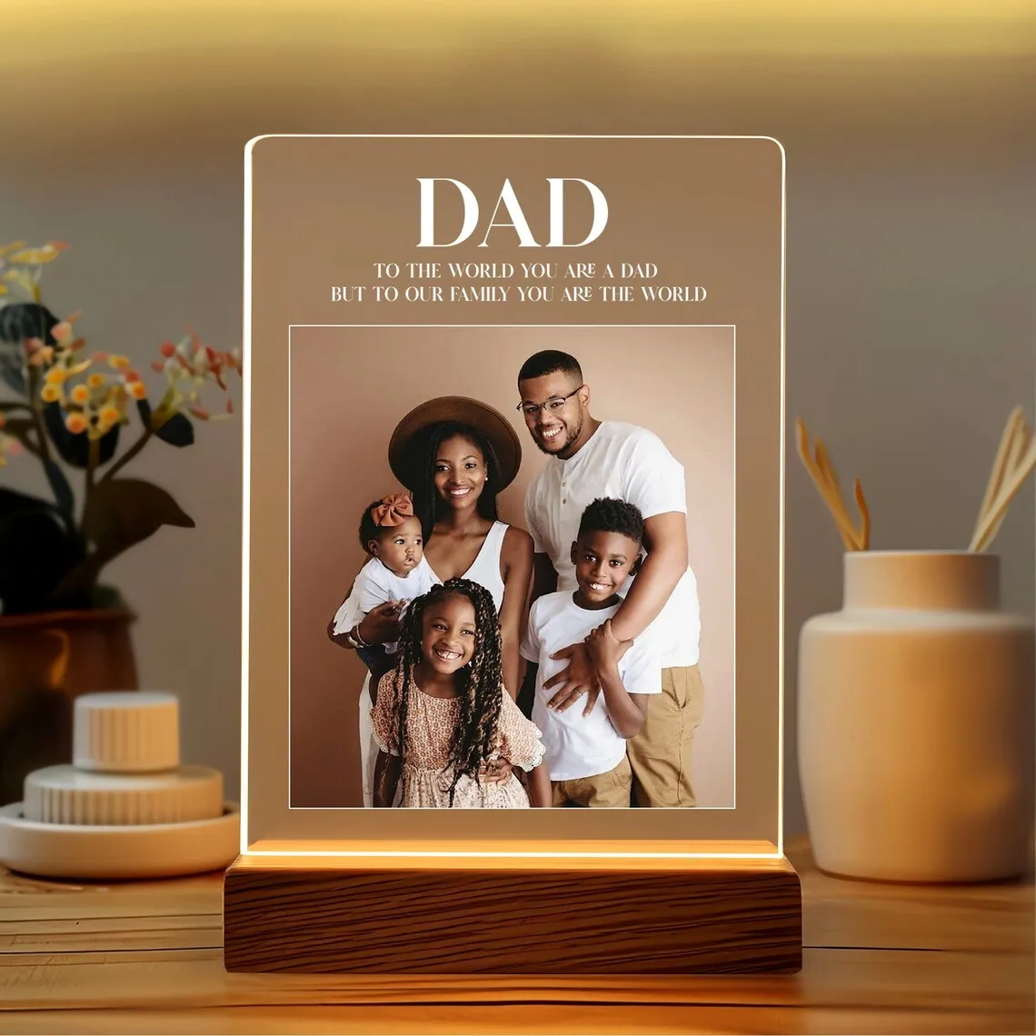 Personalised Acrylic Photo Night Light LED Lamp for Dad Birthday