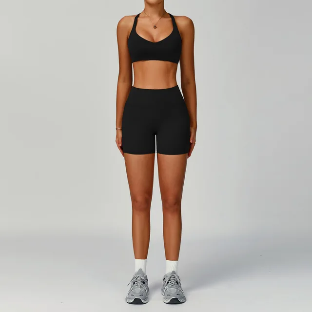 2Pcs Yoga Sets Sportswear Women Gym Set Workout Clothes High Waist Leggings Yoga Shorts Sports Bra Short Sets Fast Dry Summer 5