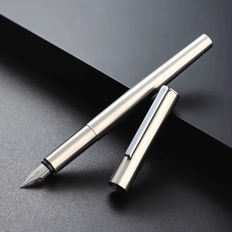 Premium Stainless Steel Extra Fine Nib Fountain Pen - Ultra Black Finish for Business and Calligraphy