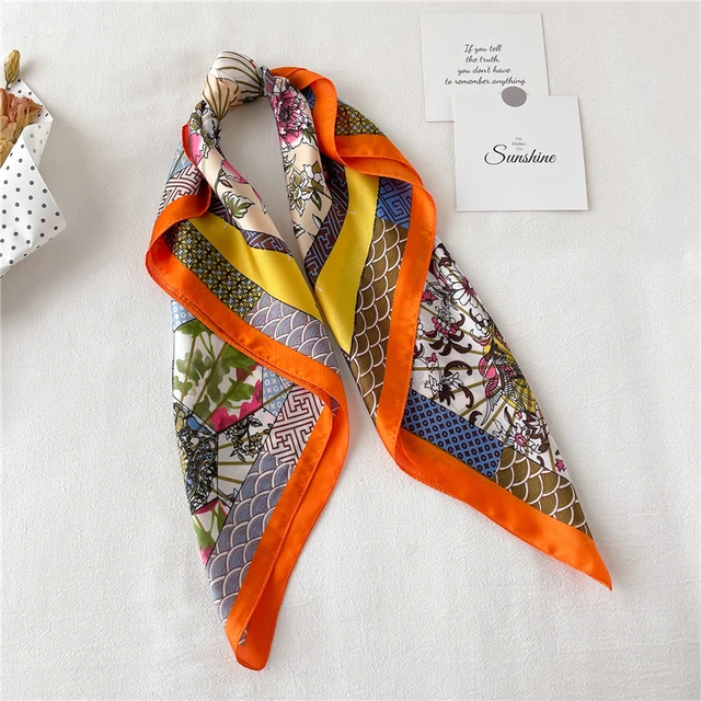 Plaid Silk Square Scarf Women Satin Shawl Wrap Hijab Female Hair Band  Wrist Luxury Headkerchief 70*70cm Echarpe 2022 Bandana FJ464-3