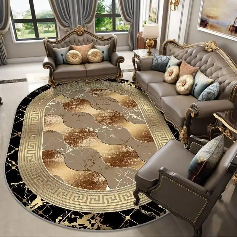 Luxurious Gold Frame Home Decorative Mat European Oval Carpets for Living  Room Non-slip Cloakroom Rug Fashionable Bedroom Carpet