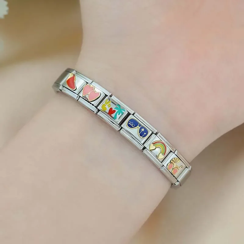 Italian Charm Bracelet Daisy Heart Butterfly Flower Star Fit 9mm Stainless Steel Jewelry Making