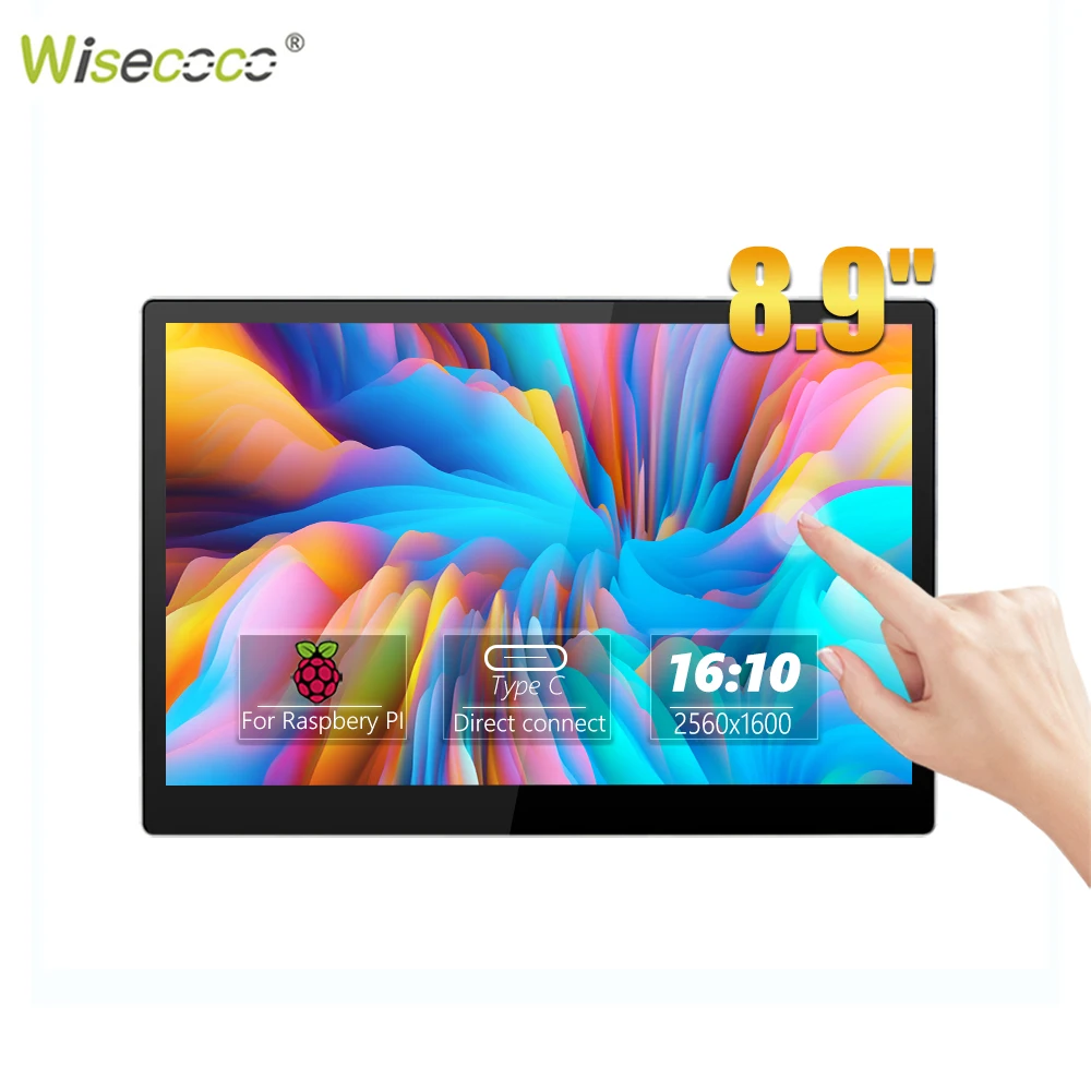 Wisecoco 2.5K 8.9 Pollici Raspberry Pi Monitor Touchscreen Hdmi Per Raspberry Pi 3 4 16:10 Dispaly Tipo C Per Mac Con Custodia In Pelle