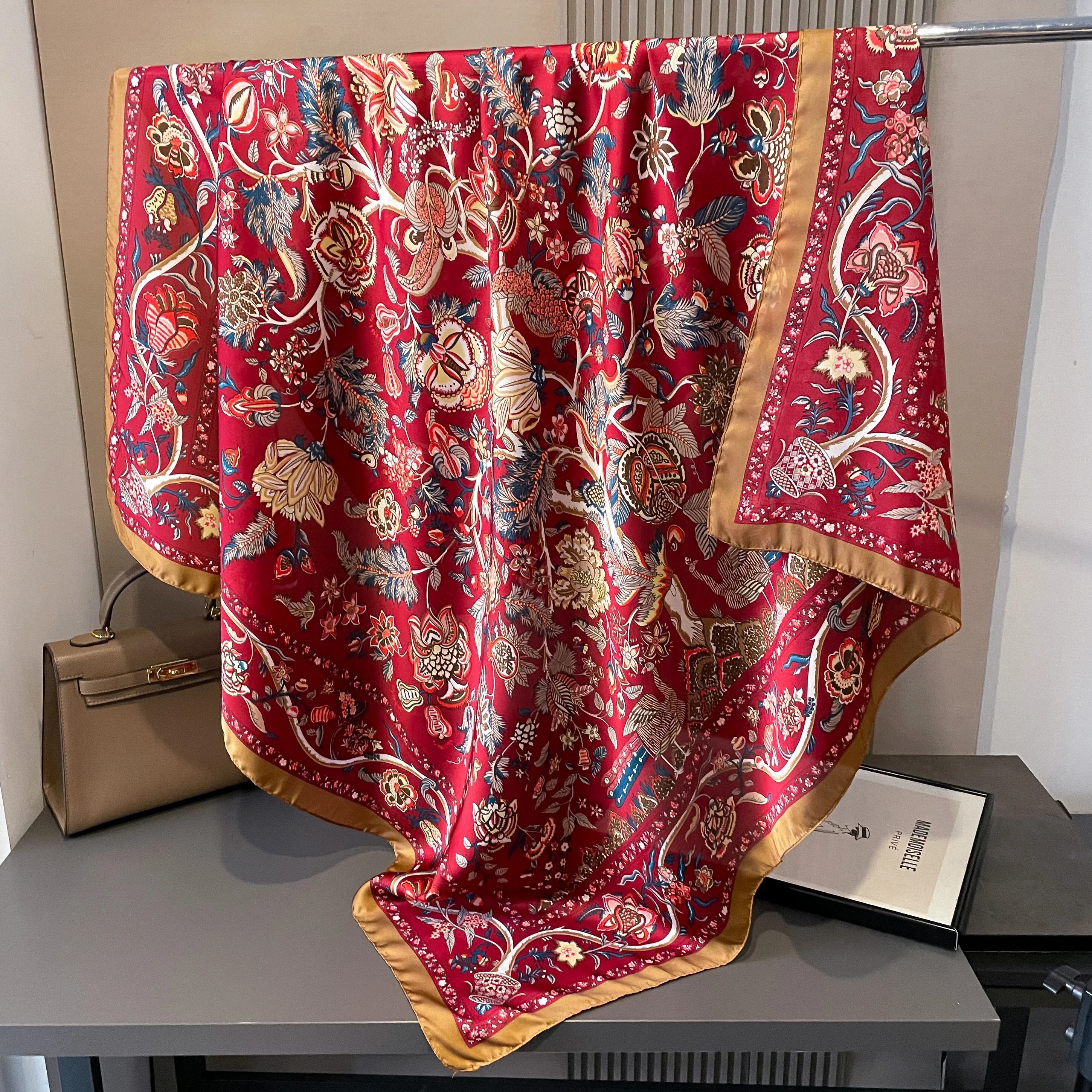 Four Seasons New Women Silk Square Scarf Hijab Female Design Print Lady Shawl Wraps Foulard Sun Protection Headbands Bandana