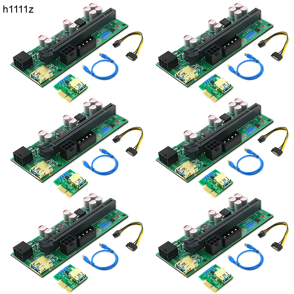 

6 шт. PCIE Райзер для видеокарты VER 010X зеленый PCI Express 1X до 16X расширитель USB3.0 кабель 4-контаксветодиодный 6-контактный индикатор питания для майнинга биткоинов