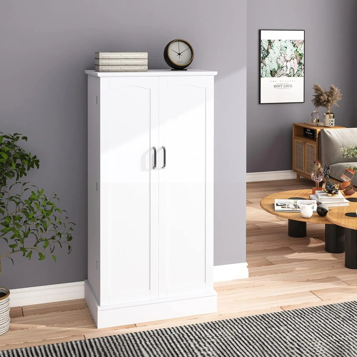 47” Kitchen Pantry Cabinet, White Freestanding Buffet Cupboards Sideboard with Doors & Adjustable Shelves Kitchen Pantry Storage 4