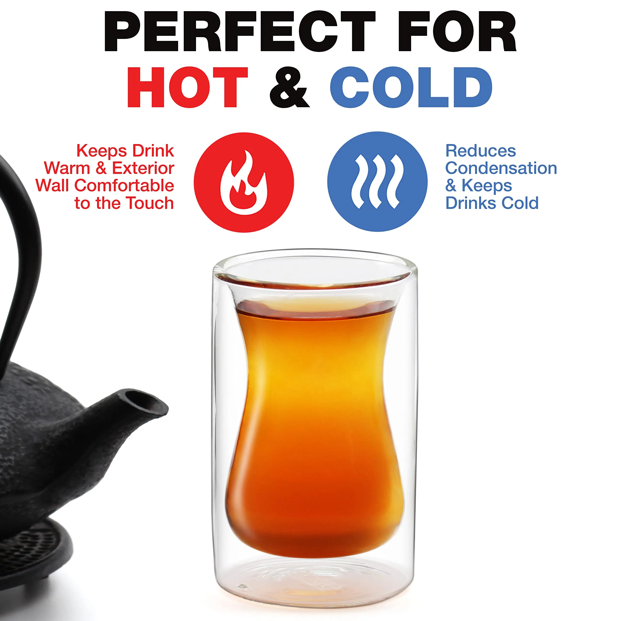 Set of 2 Turkish Tea Cups-6 oz Double Wall Insulated Glass Mugs for Coffee, Espresso, Cappuccino, Latte, Clear Hot Bever
