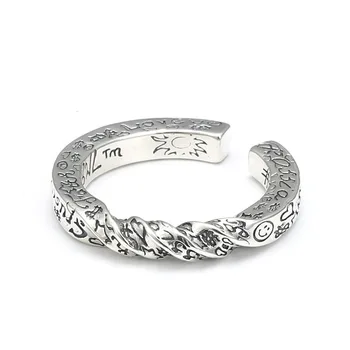 Anelli in argento Sterling 925 alla moda per uomo accessori per dito indice personalità Twisted Line Letter Graffiti Pattern Ring maschio