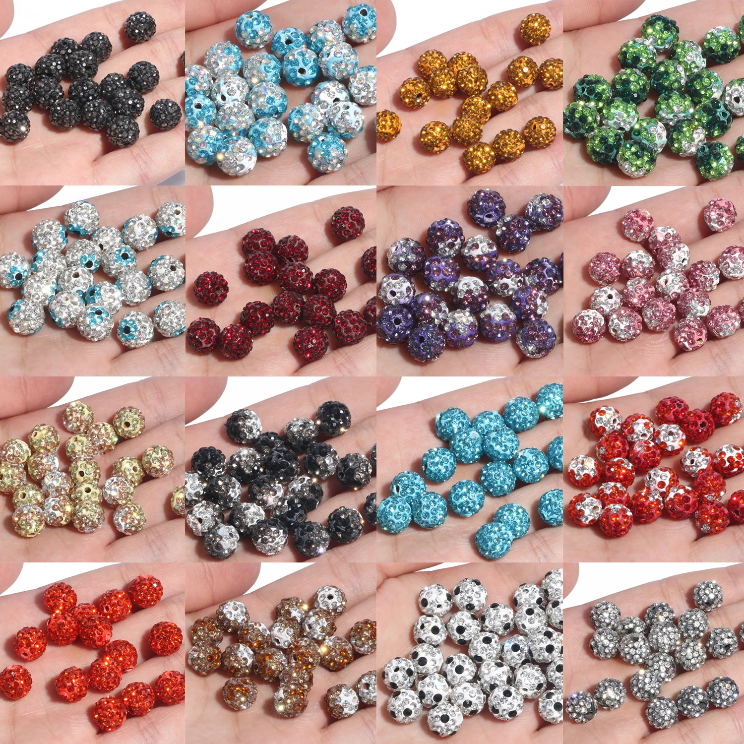 10pcs/lot 10mm Mixed Colors Rhinestone Clay Paved Crystal