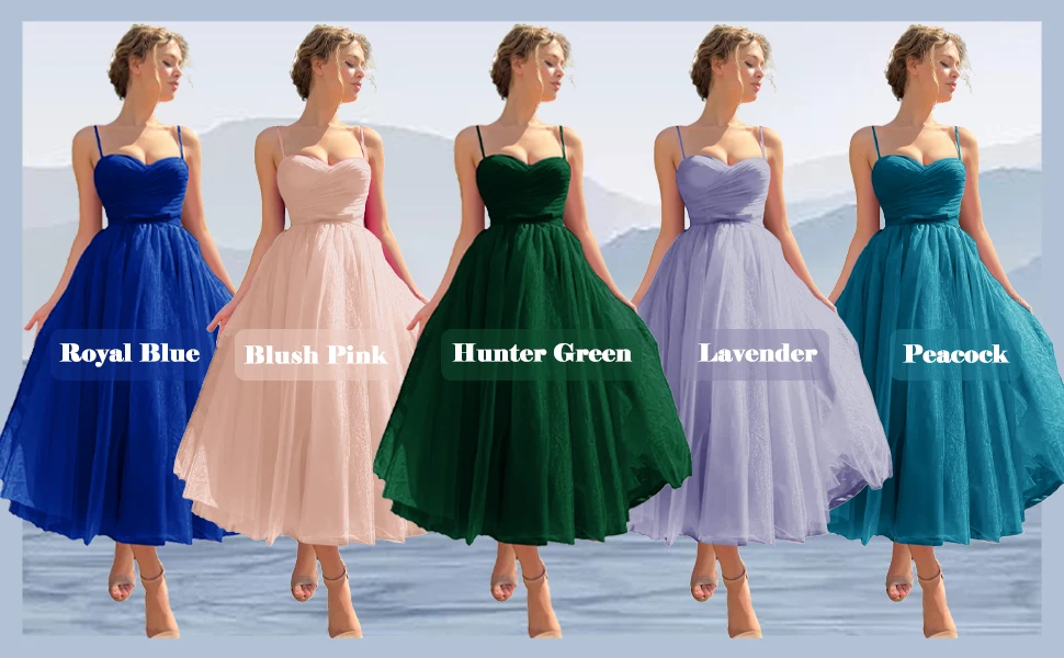 Tüll Tee Länge Ballkleider Rückenfrei Sweetheart Spaghetti-Trägern Elegante Formale Abend Party Kleid