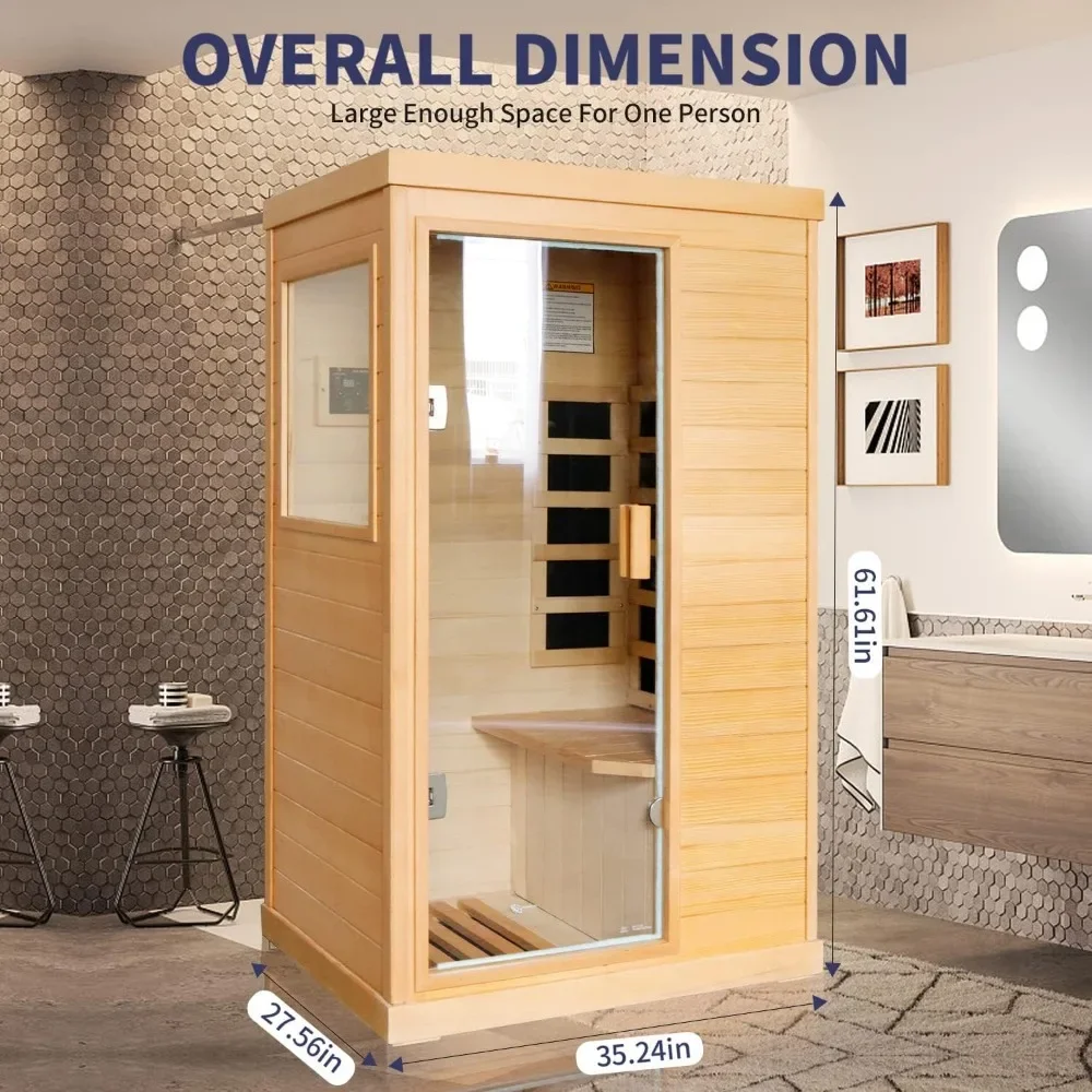 Far Infrared Sauna Home Saunas Room 800W/110V Low-EMF Canadian Hemlock Wood Indoor Dry Sauna for Home with Control Panel 3