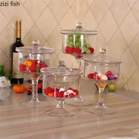 Transparent Glass Storage Jars Decorative Fruit Bowl Candy Pot Crystal Storage Jar with Lid Kitchen Spice Organizer 1