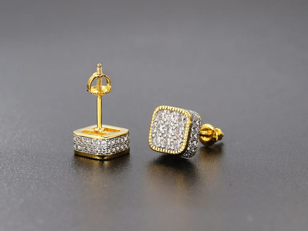 Iced Out Zirkonia Ohrstecker Für Männer Hiphop Gold Farbe Überzogene Männliche Earing Mode Punk Schmuck Geschenk Glänzende Accessoires OHE001 – Detail 10