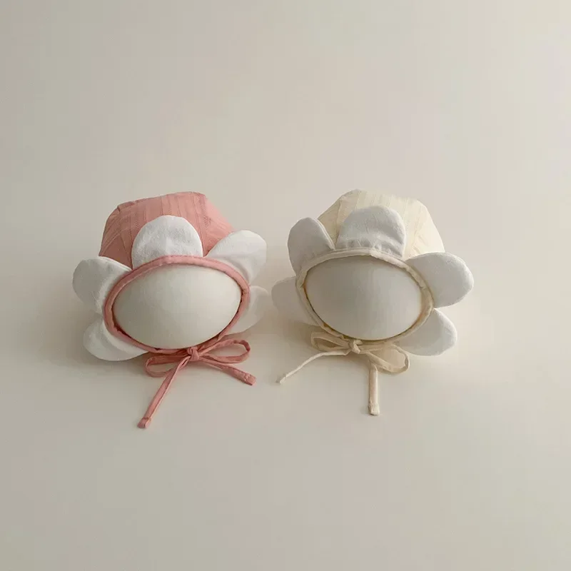 Charming Floral Sun Hat for Babies - Windproof, Spring/Summer, White Beanie