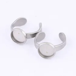 Set of 10 Stainless Steel Cabochon Ring Base Settings - 12mm bezel (Plain steel)