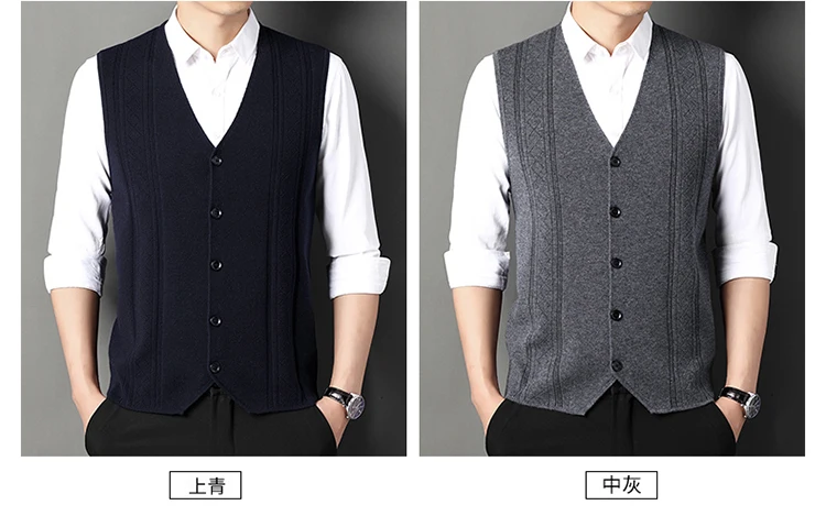 Description Picture 3 of itemVintage Autumn Winter Men V Neck Sweater Vest Knitted Harajuku Casual Oversized High Quality Pullover Solid School Top C156