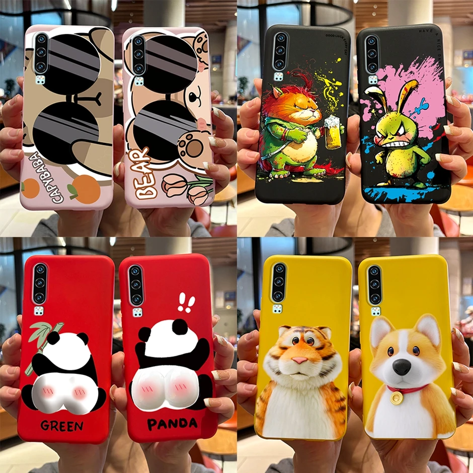 Custodia In Silicone Liquido Per Huawei P30 Cover Posteriore Antiurto Per Huawei P30 Pro P30 Lite Nova 4E Cartoon Protection Coque