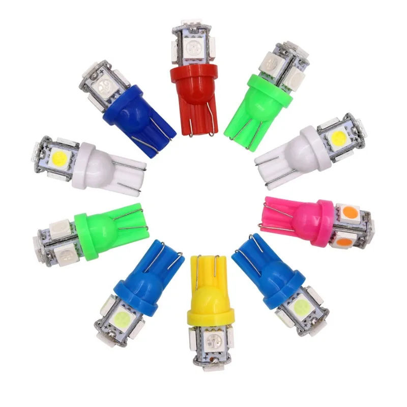 

10PCS T10 W5W 194 168 Led Car Lights 5050 5 SMD Parking Bulb Auto Wedge Clearance Reading Lamp Red White Blue Green Pink 12V DC