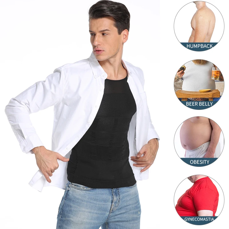 Canotta Modellante Uomo: Body Shaper A Compressione Per Pancia Piatta, Girocollo, Taglie Dalla S Alla 3XL, Nero - 3