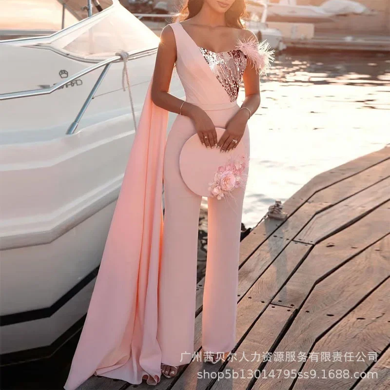 

Женский комбинезон на одно плечо, с блестками