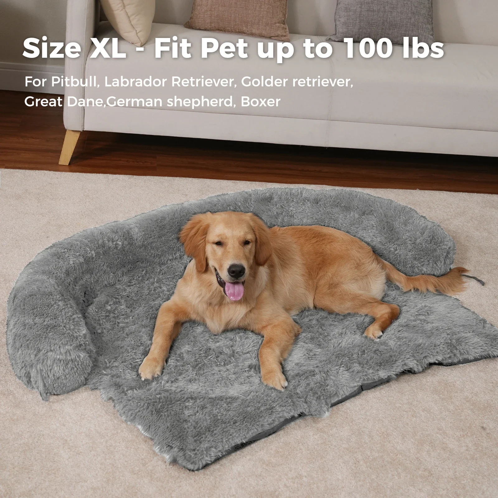 Dog Bed Large Sized Dog, Fluffy Dog Bed Couch Cover, Calming Large Bed, Washable Mat Protector
