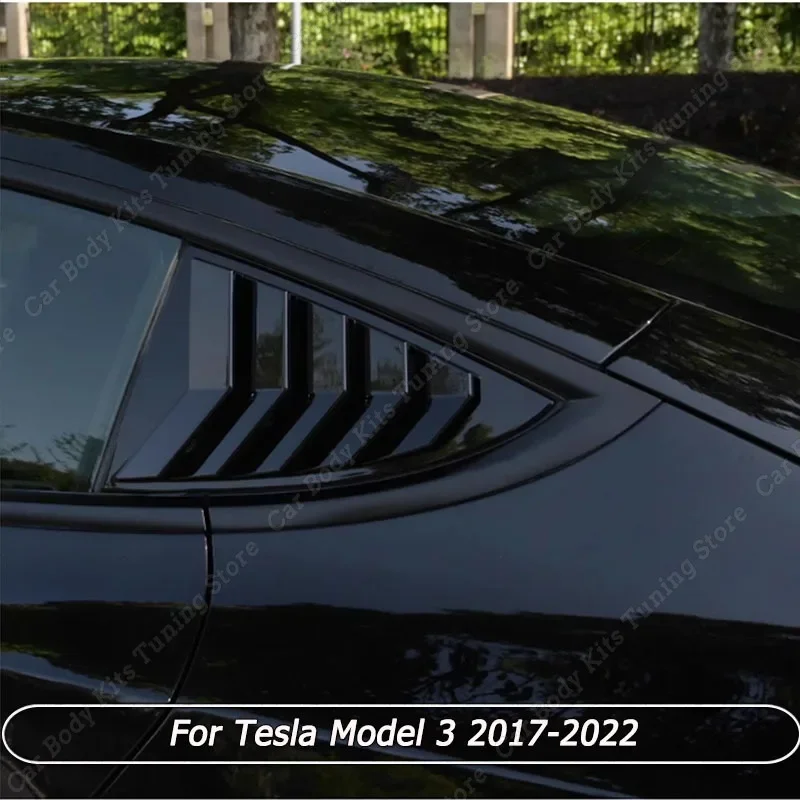 

For Tesla Model 3 2017-2022 Car Rear Window Shutter Cover ABS Gloss Black/Carbon Look Triangle Decoration Modified Accessories