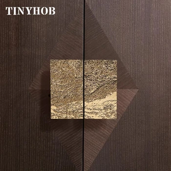 Starry Sky Flash / Solid Brass Gold Rectangular Relief Design Cabinet Handle and Knob Drawer Pulls Bedroom Wardrobe Hardware