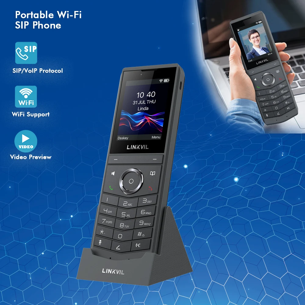 LINKVIL Portable Wireless WiFi SIP VoIP Video Phone EU Plug Handheld Audio Fanvil SIP Phone for Office Home Hotel Business