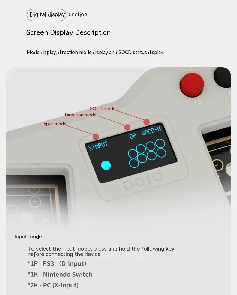 DOIO HITBOX-KBHX-01 Teclado mecânico, alumínio, display OLED, Fighting Rocker, Mini Gaming Keyboard, Hot Swap RGB, Arcade Game PC