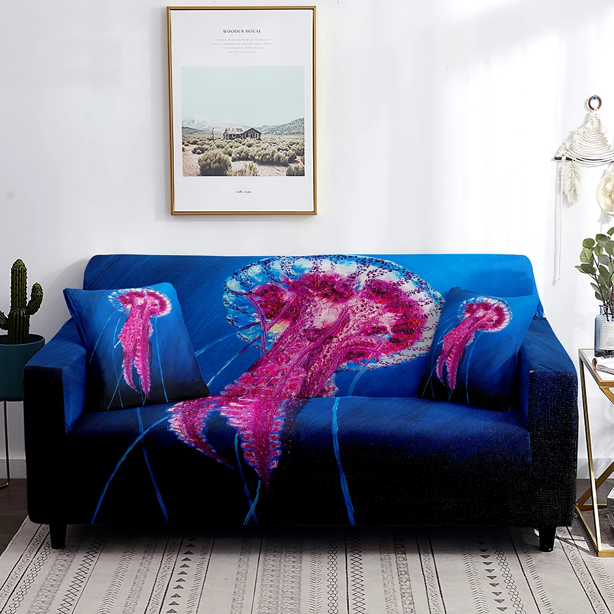 

Чехол для дивана с изображением медузы, эластичное розовое фиолетовое покрытие для мебели гостиной