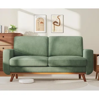 Modern Green Corduroy Loveseat Sofa 1