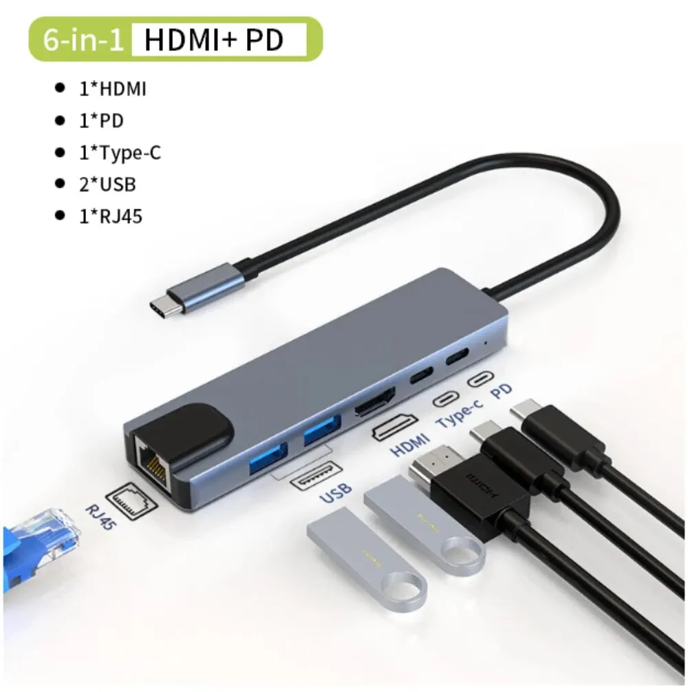Laptop Docking Station 8 in 1 USB C Hub HDMI 100Mbps 65W PD 2 USB SD Card Reader USB C Dock Dual Monitor 4K@30Hz type c docking station docking station usb hub adapter usb hub converter