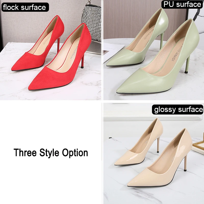 multitud canción oído Zapatos de tacón alto para mujer, de talla grande 35-46 tacones de aguja,  Punta puntiaguda, informales, nuevos, 9,5 cm _ - AliExpress Mobile