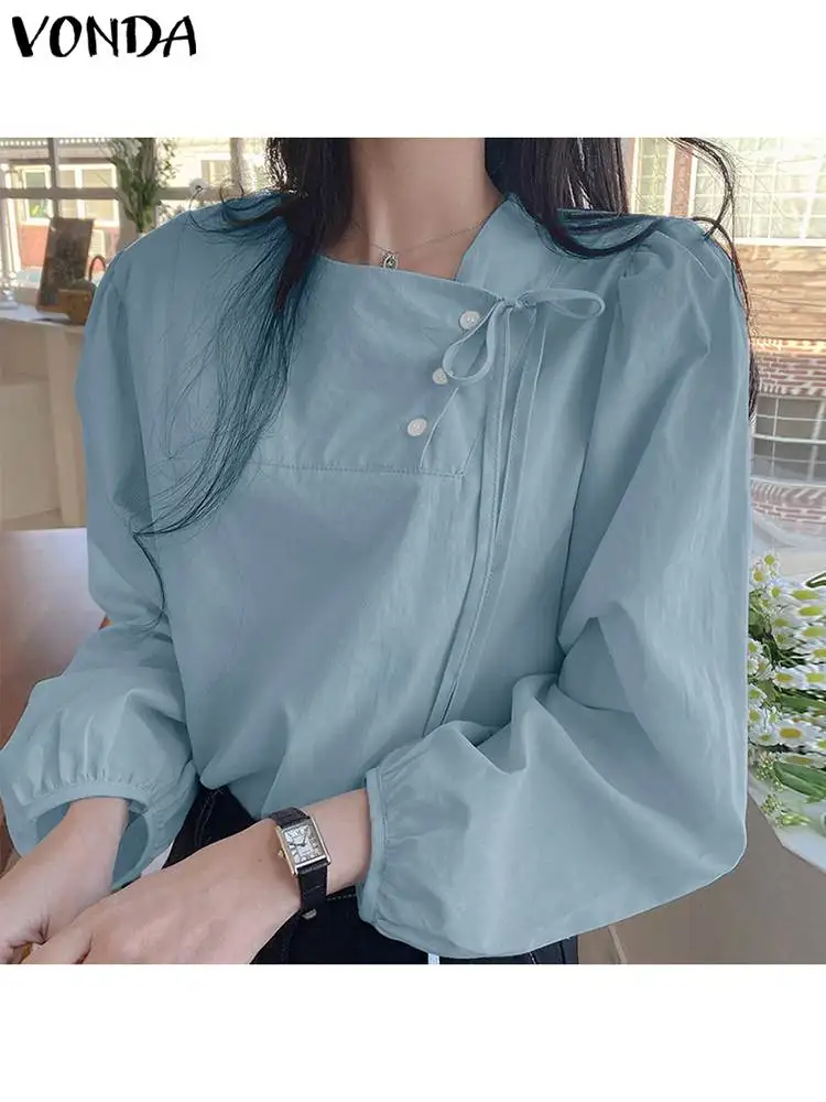

Elegant Blouse 2023 Autumn Long Sleeve Office OL Shirts VONDA Women Buttons Stylish Tops Casual Solid Color Blusas Femme