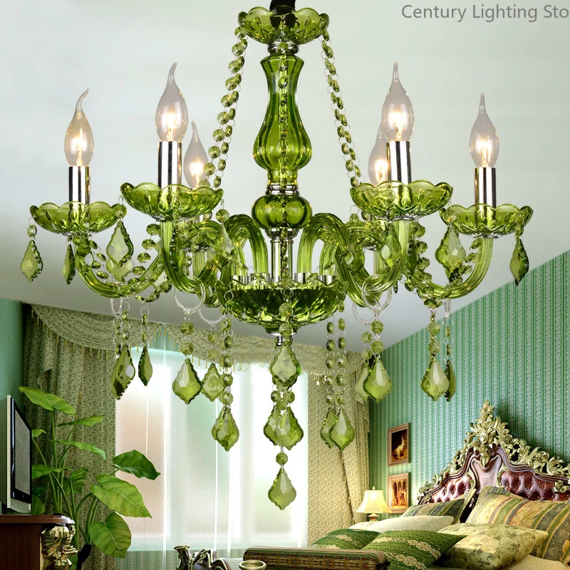 

Green Crystal Lamp Modern Simple Pendant Lamp Living Room Ceiling Decoration Lamp Creative Art Colored Candle Pendant Lamp