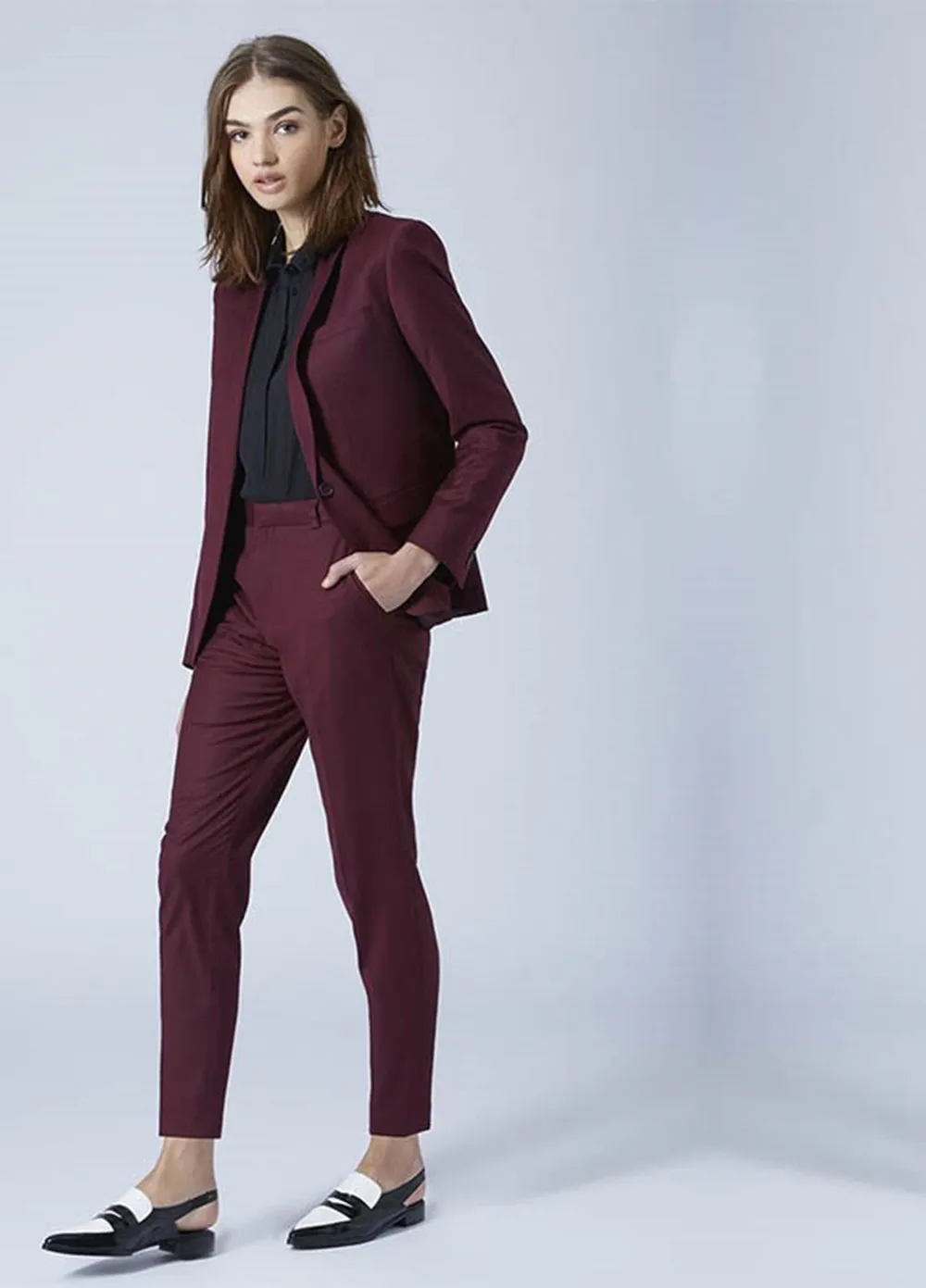 Customized New Women's Business Set Wine Red Office Dress Women's Formal Party Wedding Evening Dress 2-piece Set (Jacket+Pants)