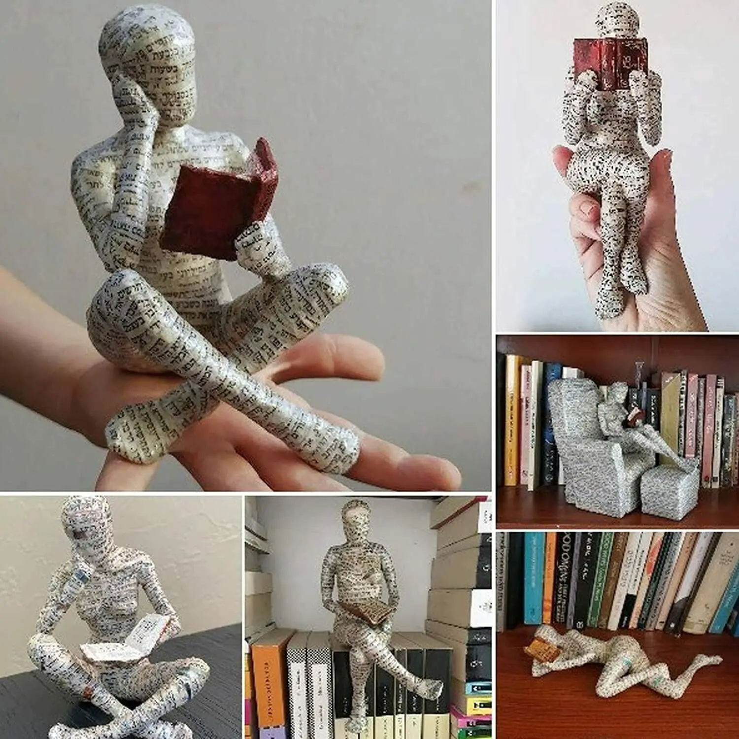 Pulp Woman Reading Bookshelf Resin Statue Abstract Figurines Sculptures