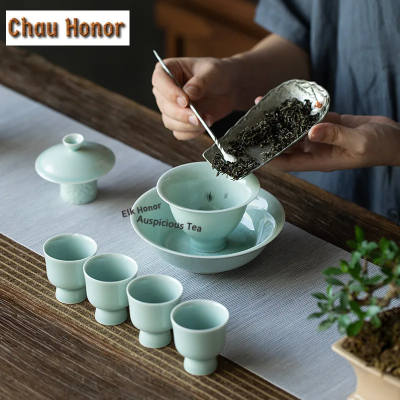 110ml Hutian Kiln Shadow Blue Gaiwan Retro Tea Tureen Tea Bowl With Lid Kit Tea Making Cover Bowl Chinese Tea Set Ornaments Gift